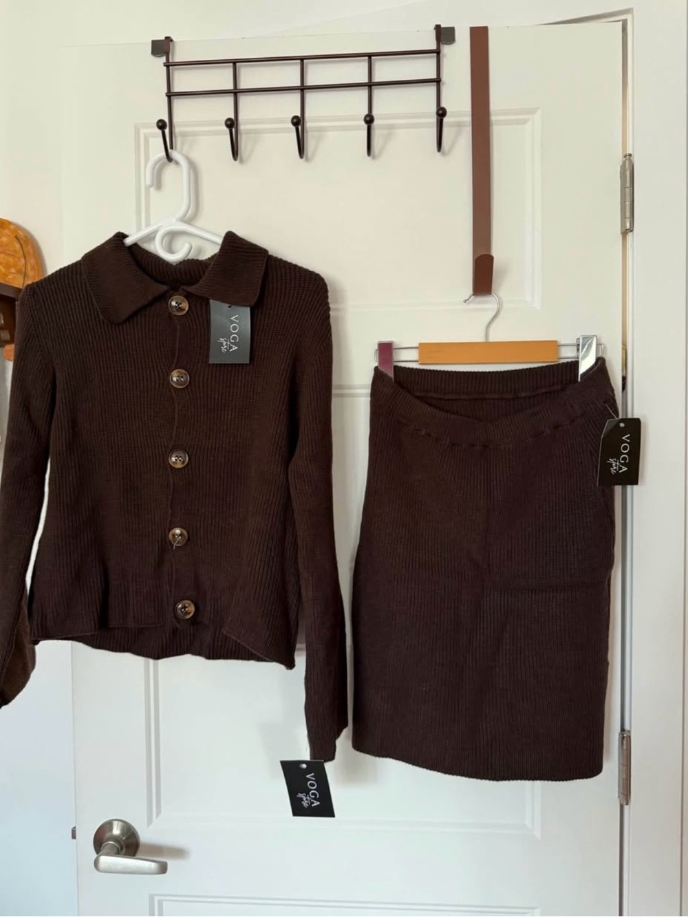 Brown Ribbed Knit Skirt - Women's